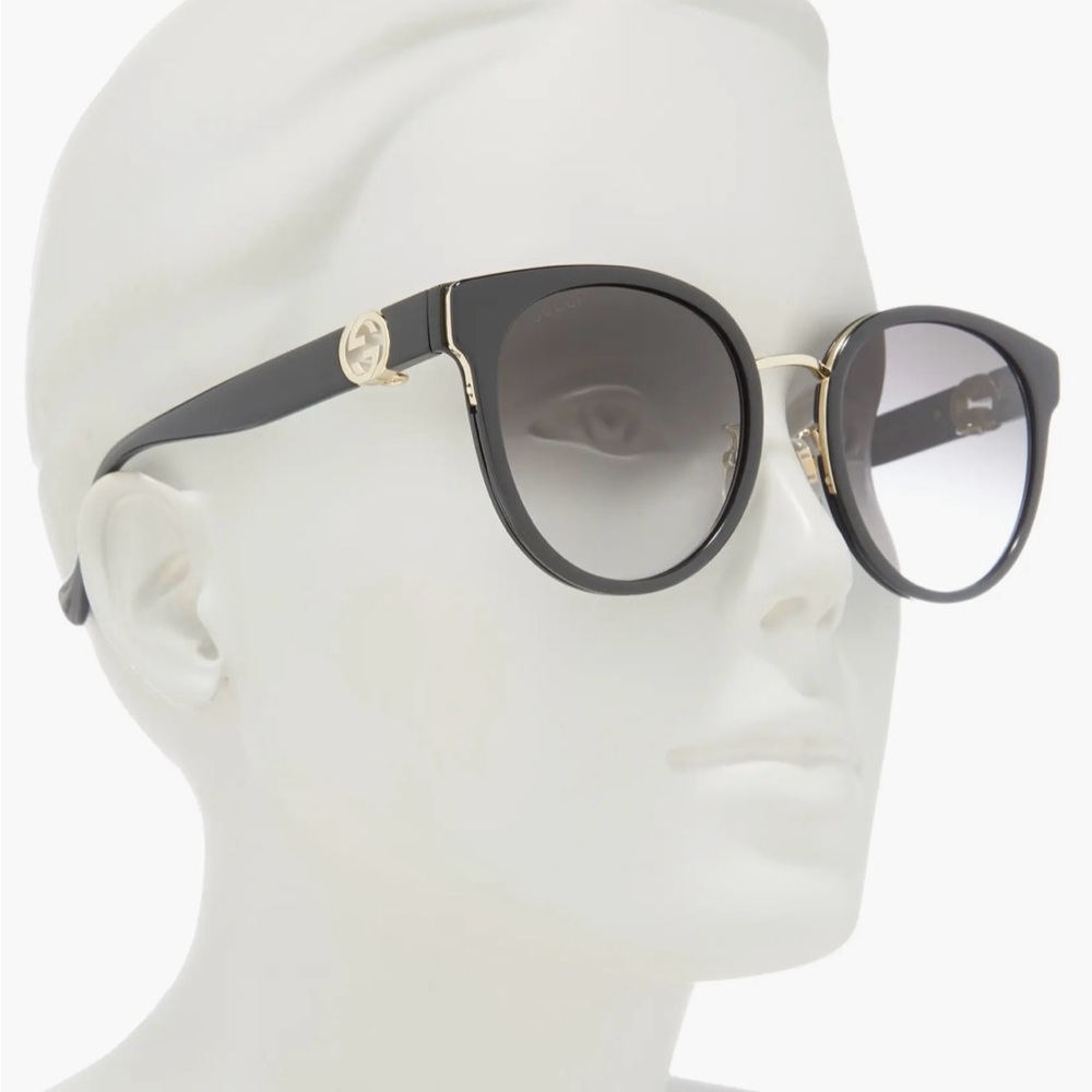 New Gucci GG1027SK 006 Sunglasses Black/Gold/Grey Smoke Gradient Lenses 56mm - Picture 16 of 16